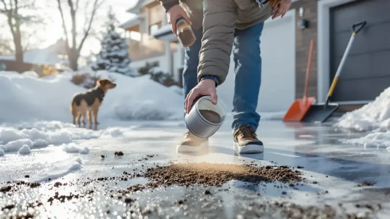 Dit keukenafval blijkt de weinig bekende oplossing om uitglijden op bevroren terras en oprit te voorkomen